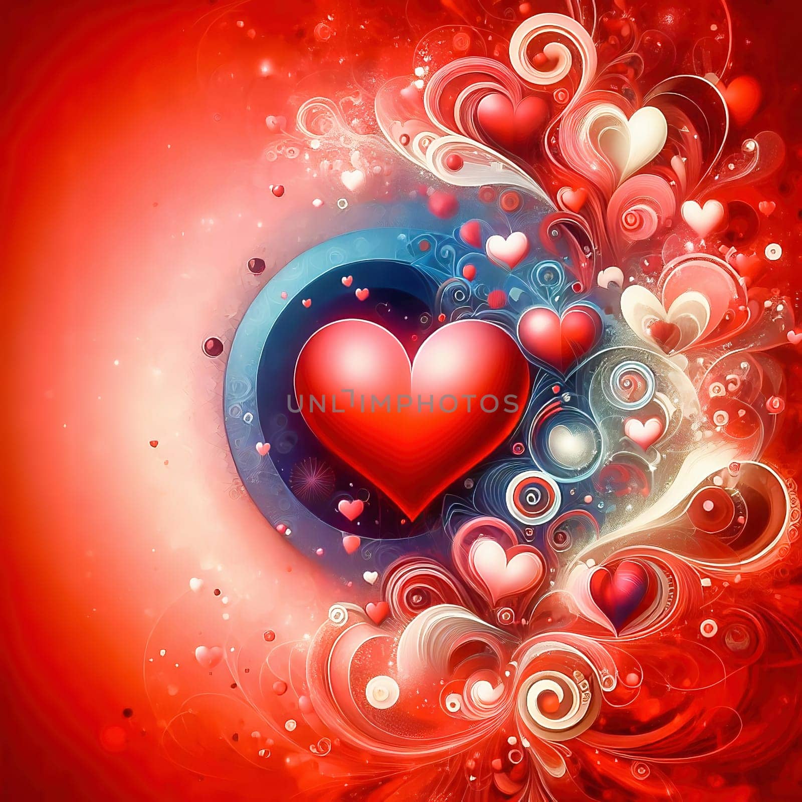 A digital artwork with red hearts, futuristic lines and glowing effects - perfect for Valentine's Day, love, romance and modern designs