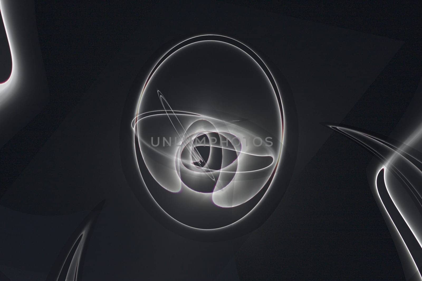 An abstract, monochrome pattern of circles, ovals and rings created from digitally manipulating a photograph of a total solar eclipse, taken near Shanghai in China