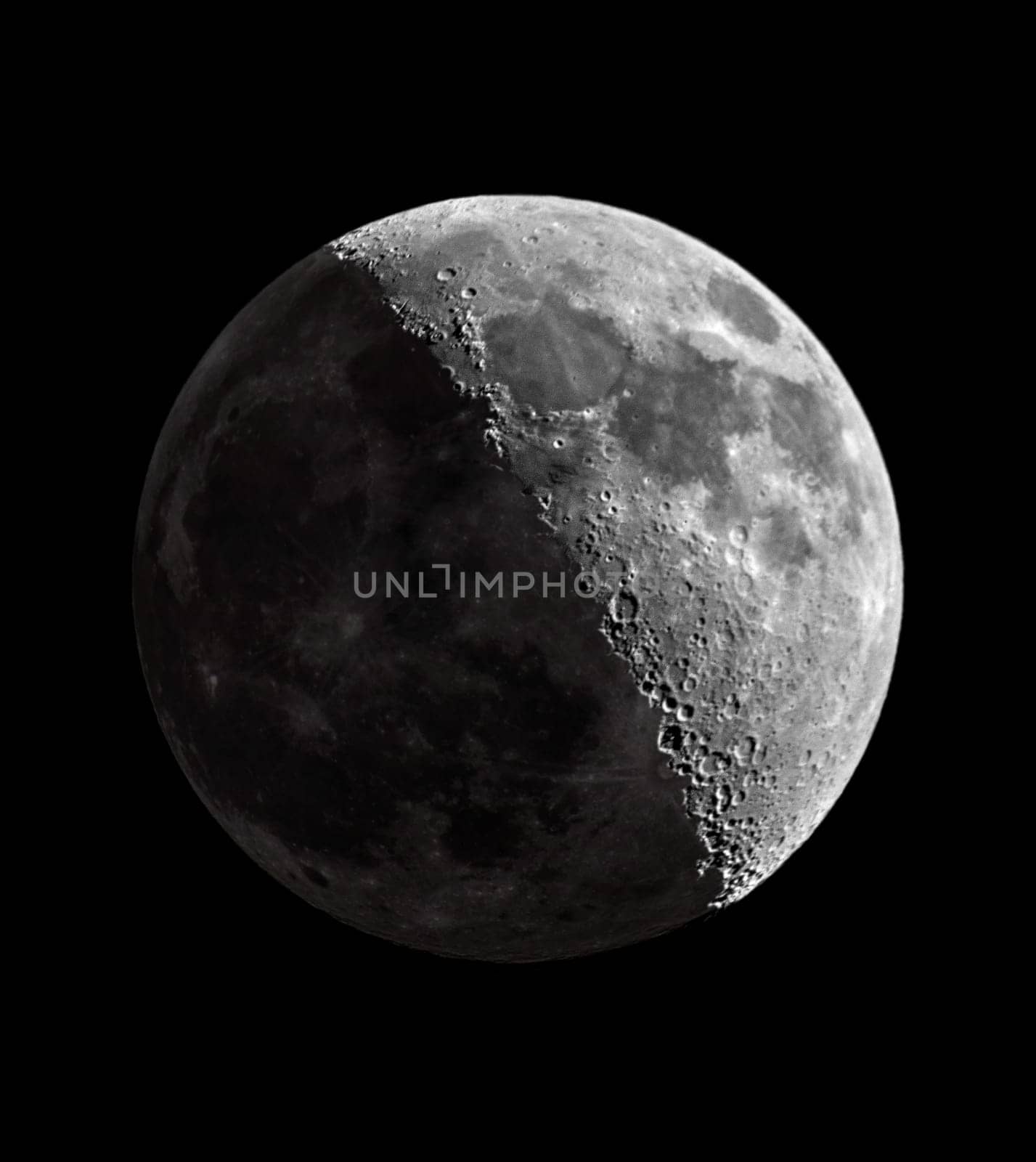 Composite of the waxing gibbous phase of the moon highlighting the craters and seas on its surface