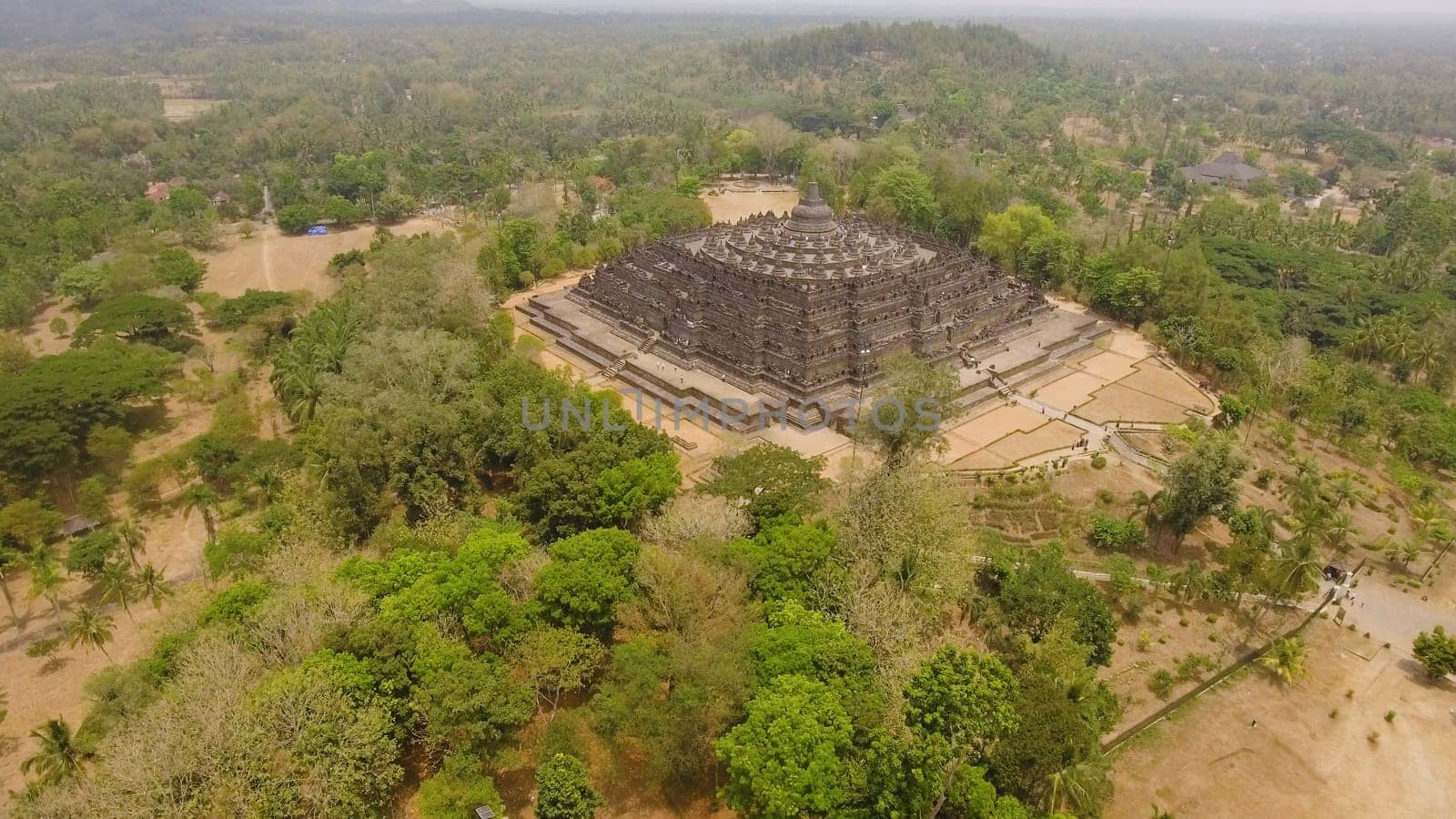 aerial view buddist temple Borobudur complex in Yogjakarta Java, indonesia. tourist attraction, Unesco world heritage. Candi Borobudur