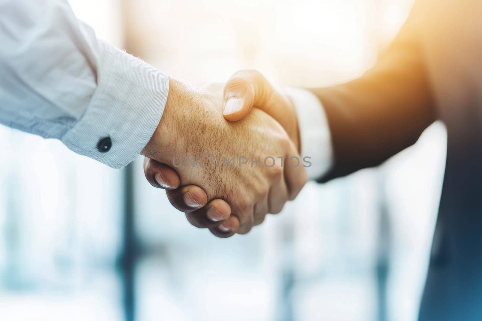 Two men shake hands in a business meeting. The handshake is a symbol of agreement and trust. Concept of professionalism and collaboration
