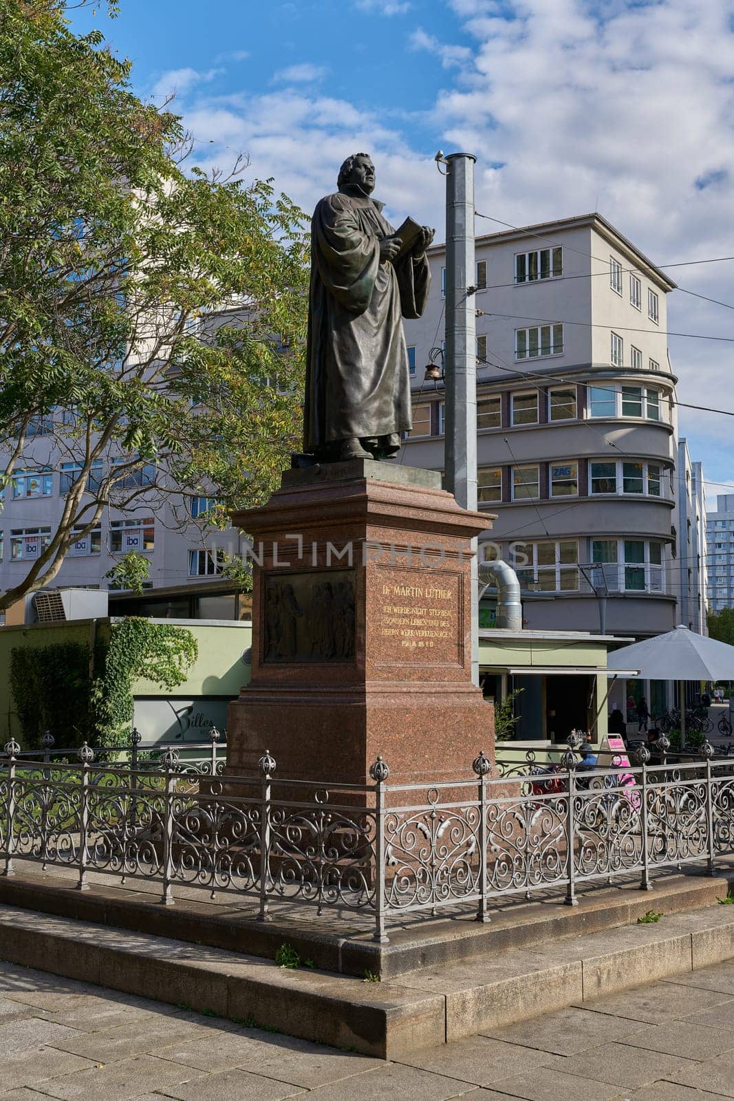 Erfurt, Germany – September 30, 2024: Monument to the reformer Martin Luther in the old town of Erfurt in Thuringia, Germany