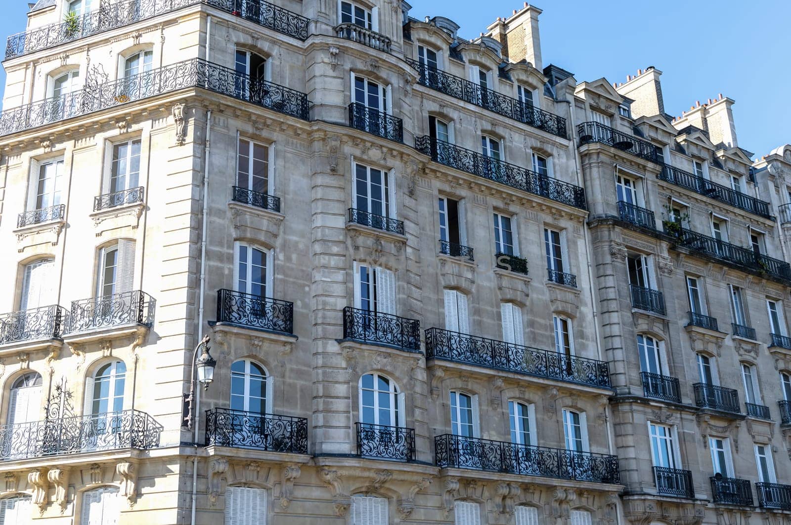 Facade of residential building in Paris, France. High quality photo