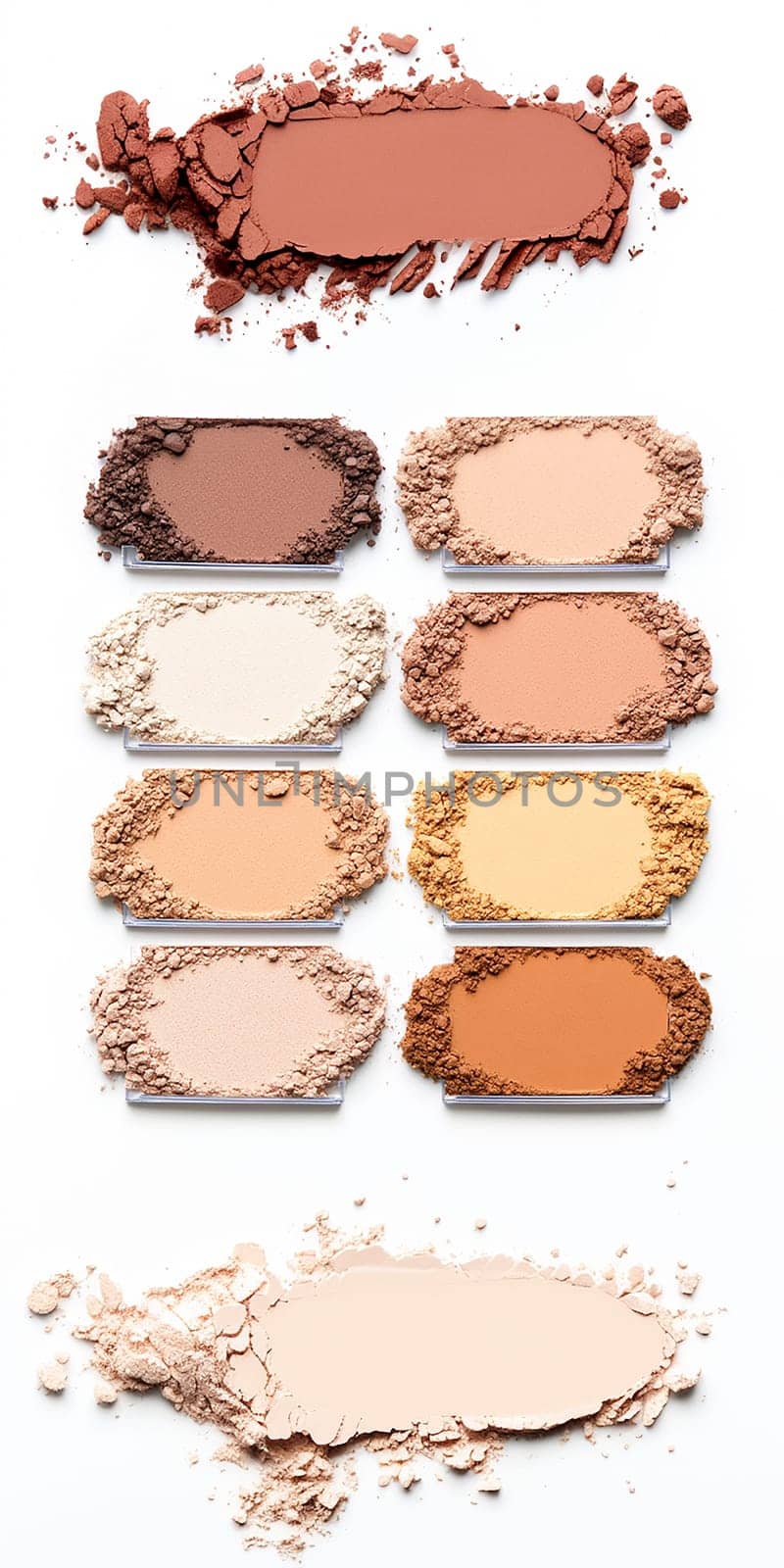 Eyeshadows in crushed color palette. Isolated.