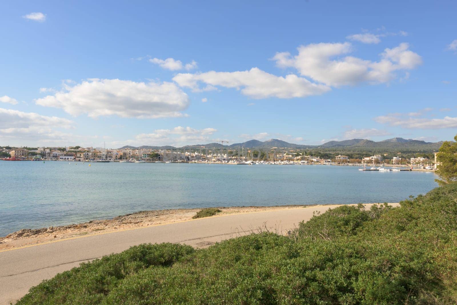 portocolom bay, view of the marina, a sunny dayin mallorca, balearic islands spain