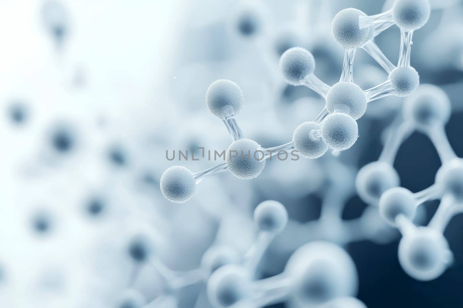 A close up of a DNA strand with a blue background. The image is abstract and has a moody atmosphere..