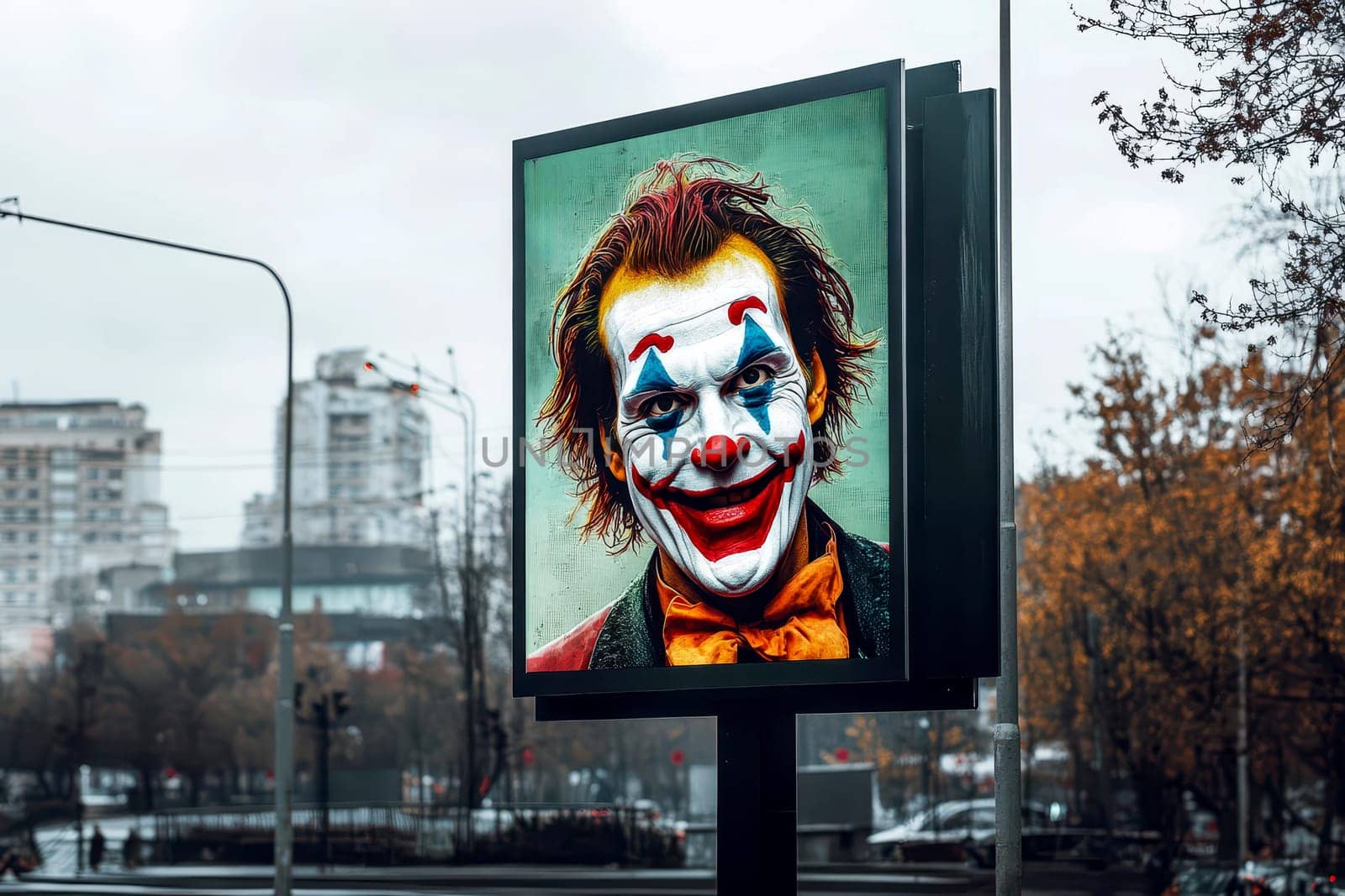 advertisement billboard for happy fools with joker on April, Mockup billboard..