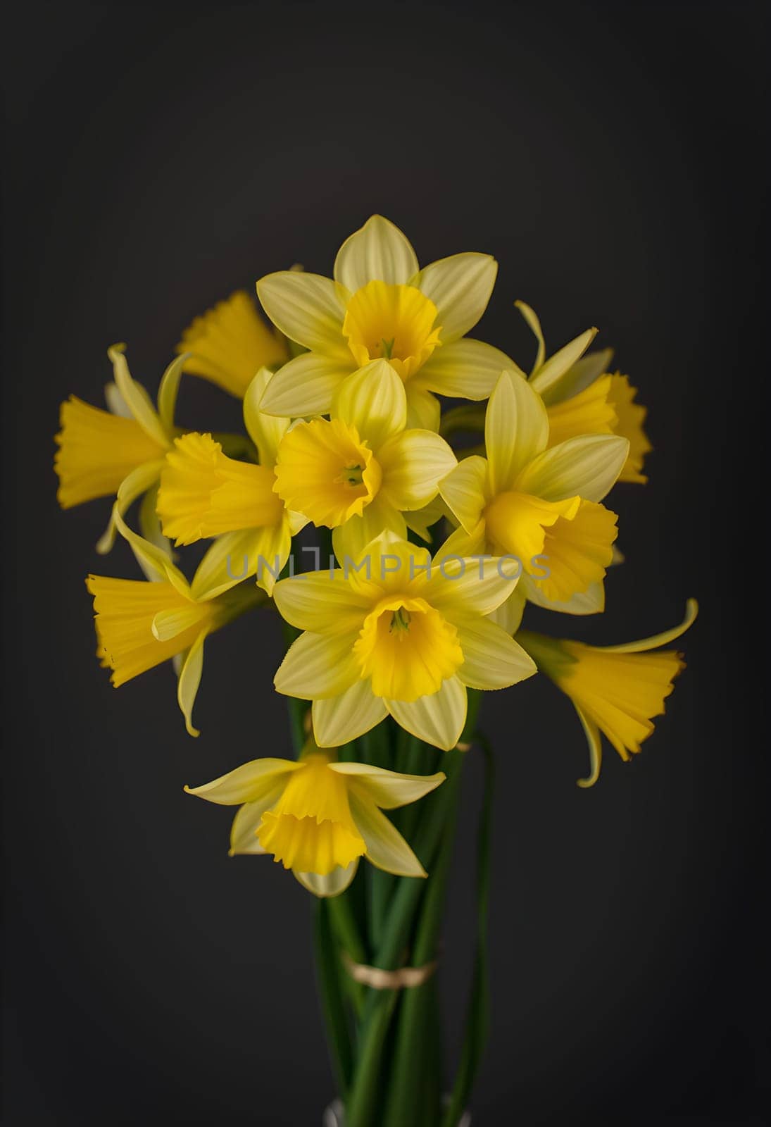 flowers daffodils spring bouquet green nature flora Easter holiday women's day yellow white plants botanical garden species variety petals bud stamens. High quality 3d illustration generated ai alt