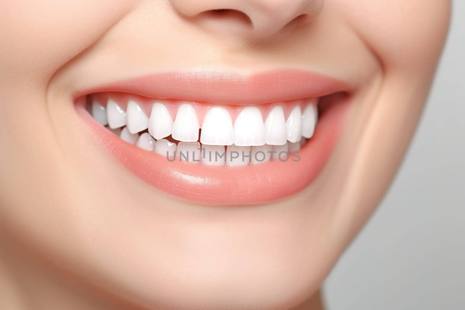 Snow-white smile of a woman. Demonstration of healthy teeth. High quality photo