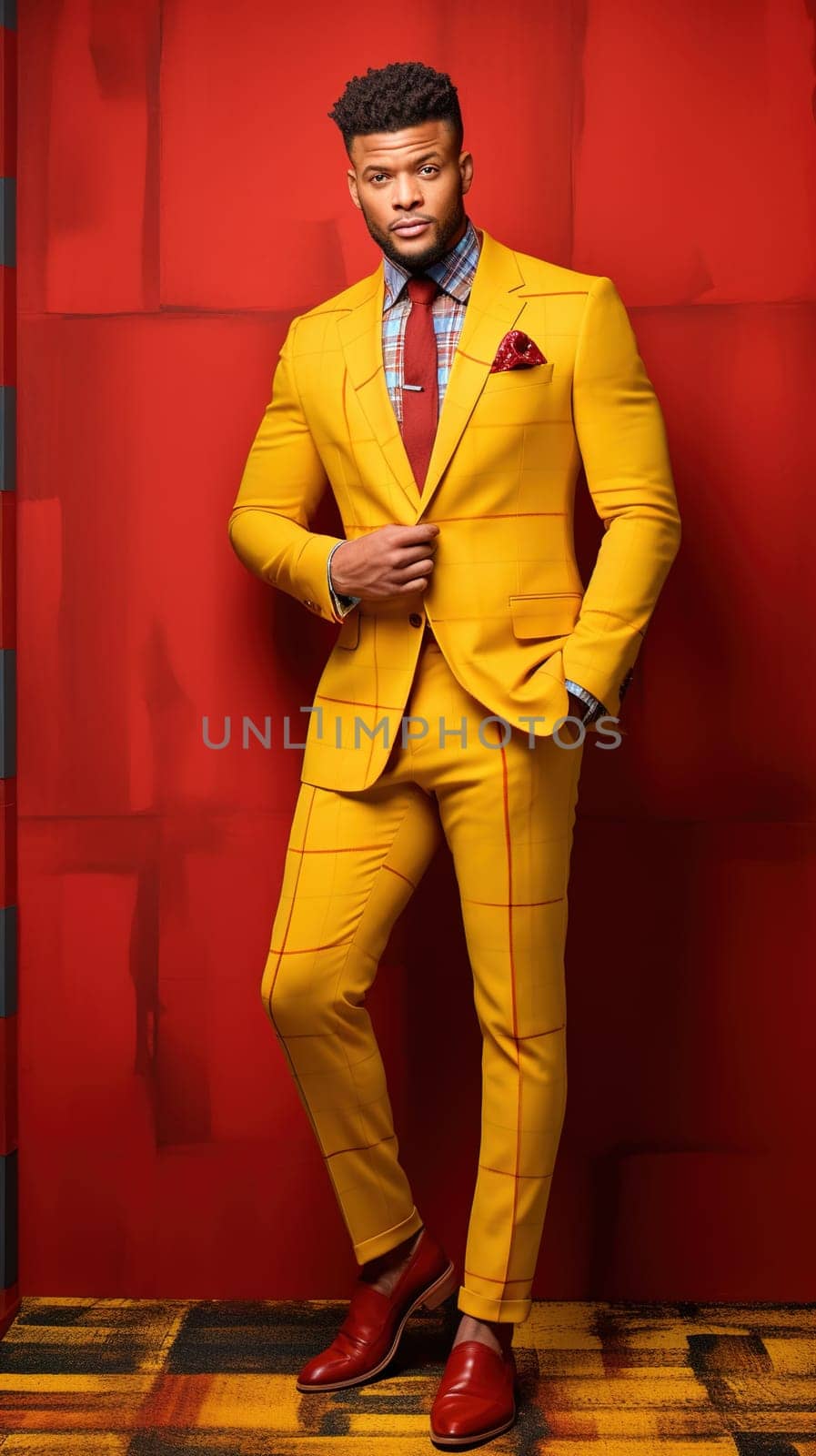 Stylish African-American man in a luxurious yellow suit. by Yurich32
