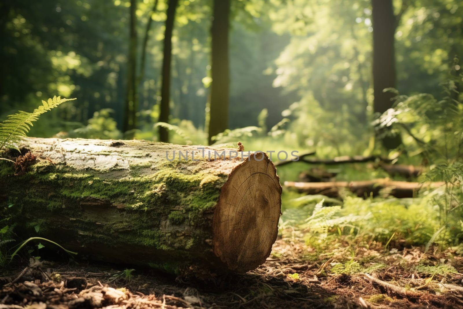 The trunk of a felled tree in the forest. by Yurich32