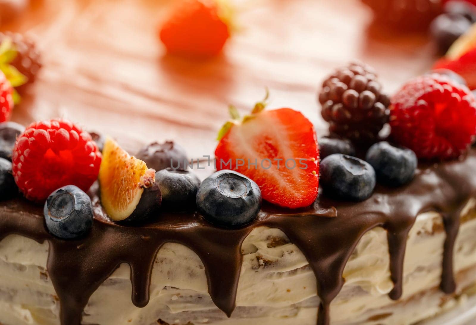 chocolate cake with different berries by Iryna_Melnyk