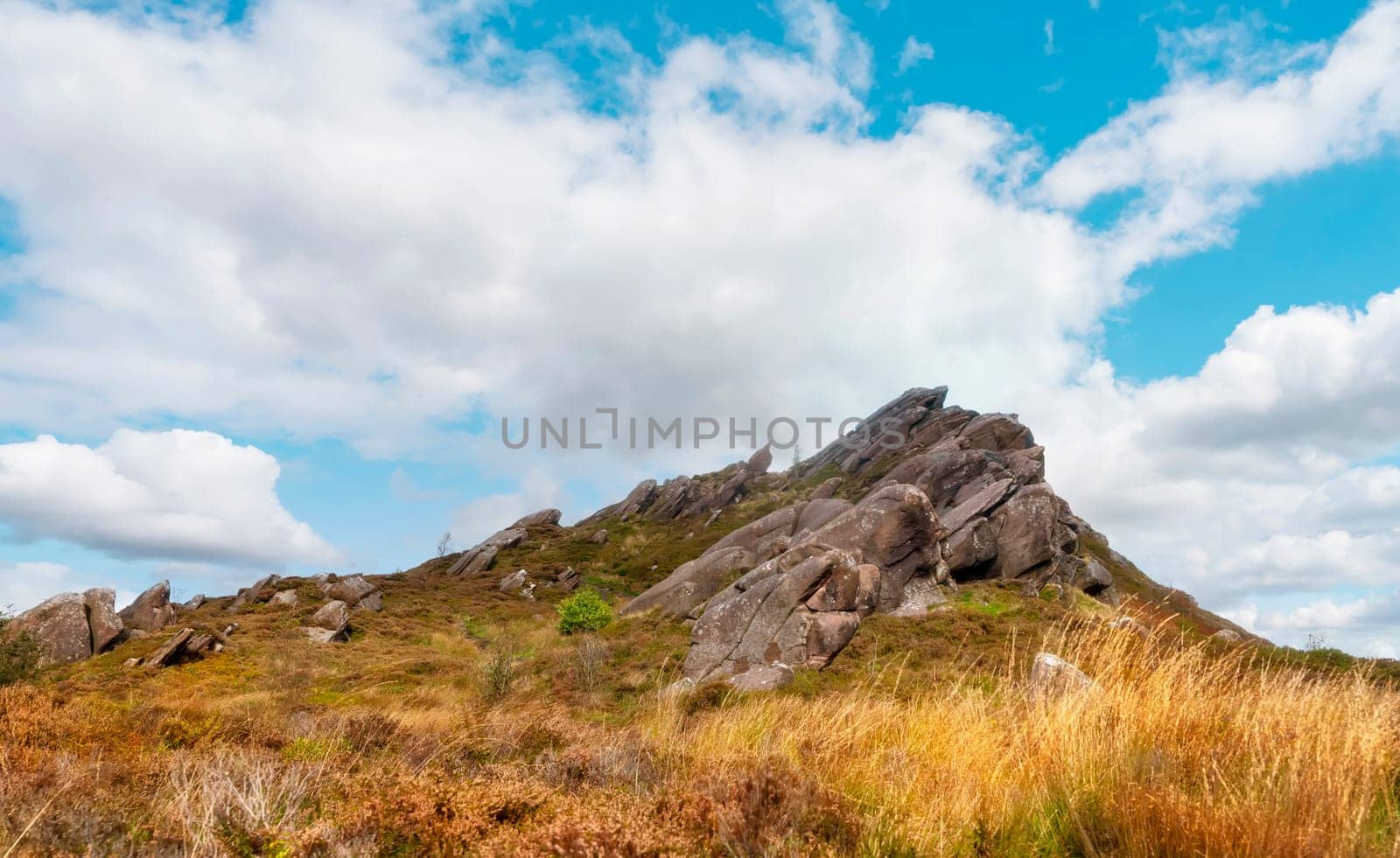 Usual rural England landscape in Yorkshire. Amazing view in the national park Peak District on a sunny day in Autumn by Iryna_Melnyk