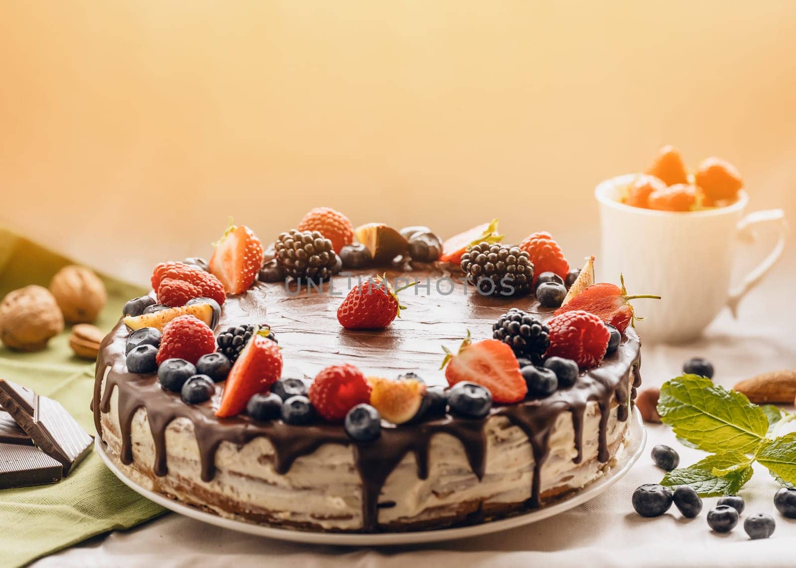 chocolate cake with different berries