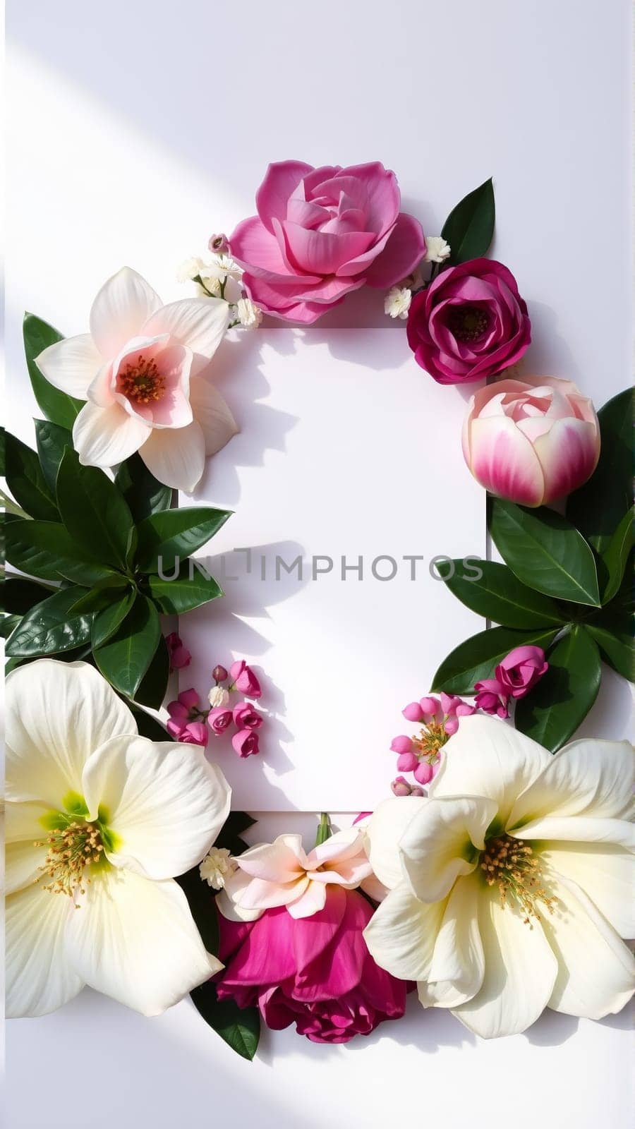 Frame surrounded by spring flowers. High quality photo