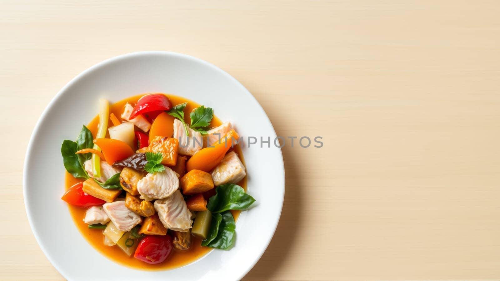 Pan-Asian food plate, top view. High quality photo