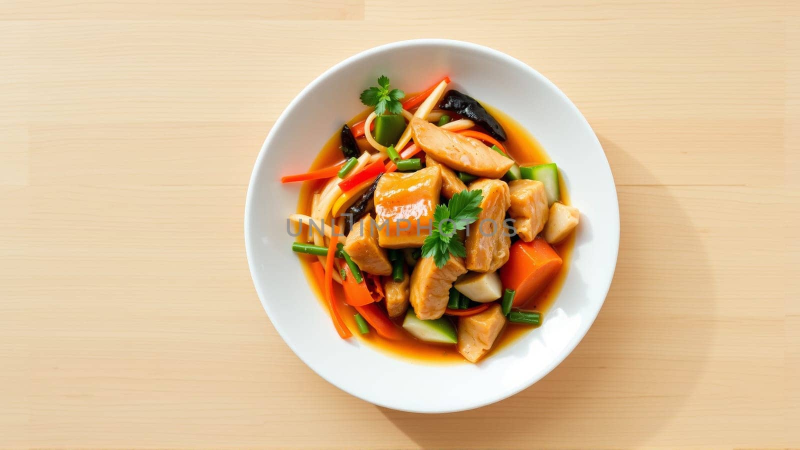 Pan-Asian food plate, top view. High quality photo