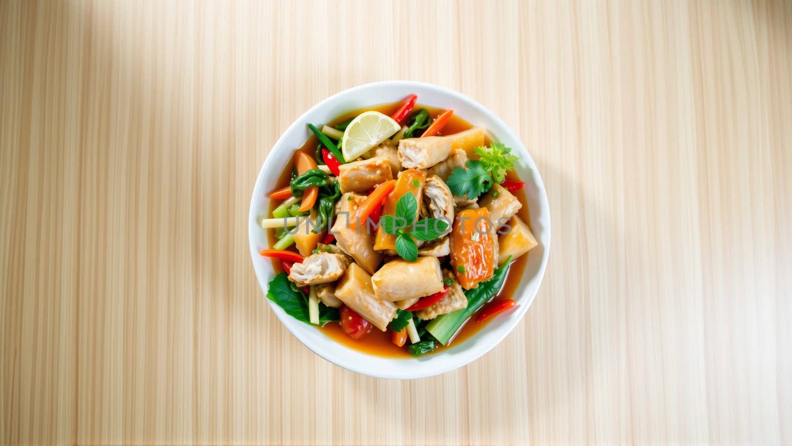 Pan-Asian food plate, top view. High quality photo