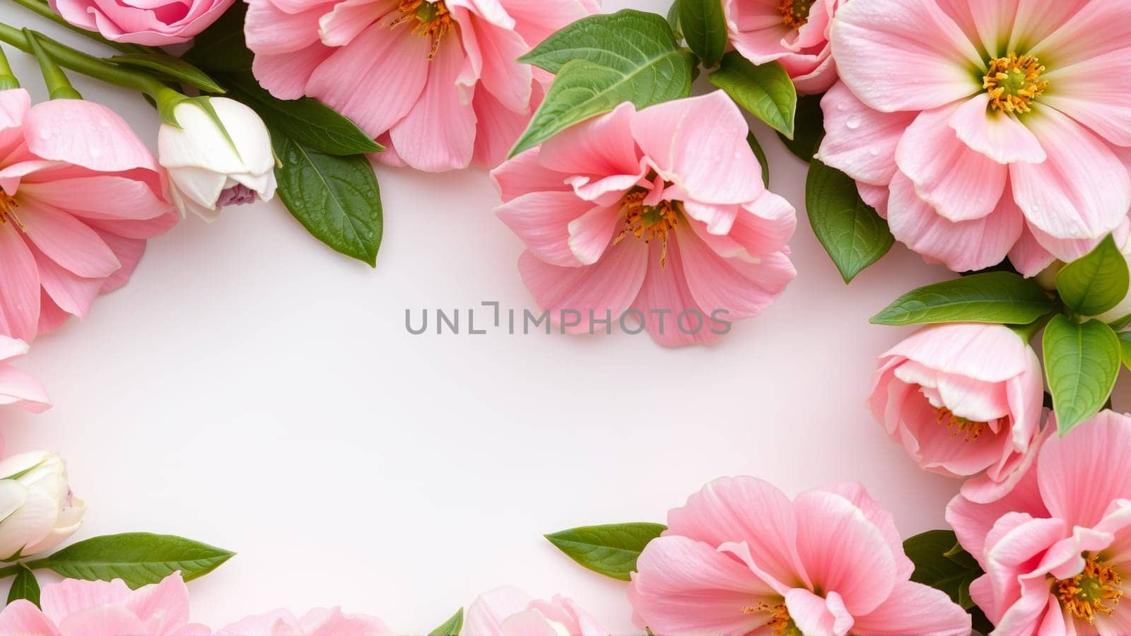 Frame surrounded by spring flowers. High quality photo