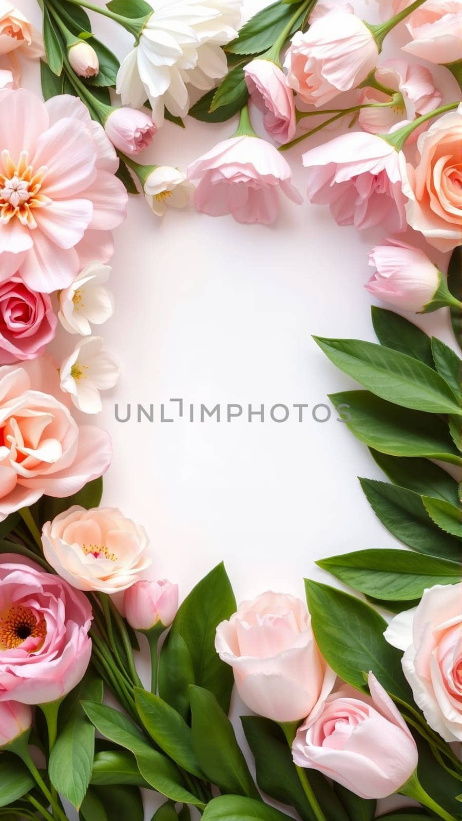 Frame surrounded by spring flowers. High quality photo