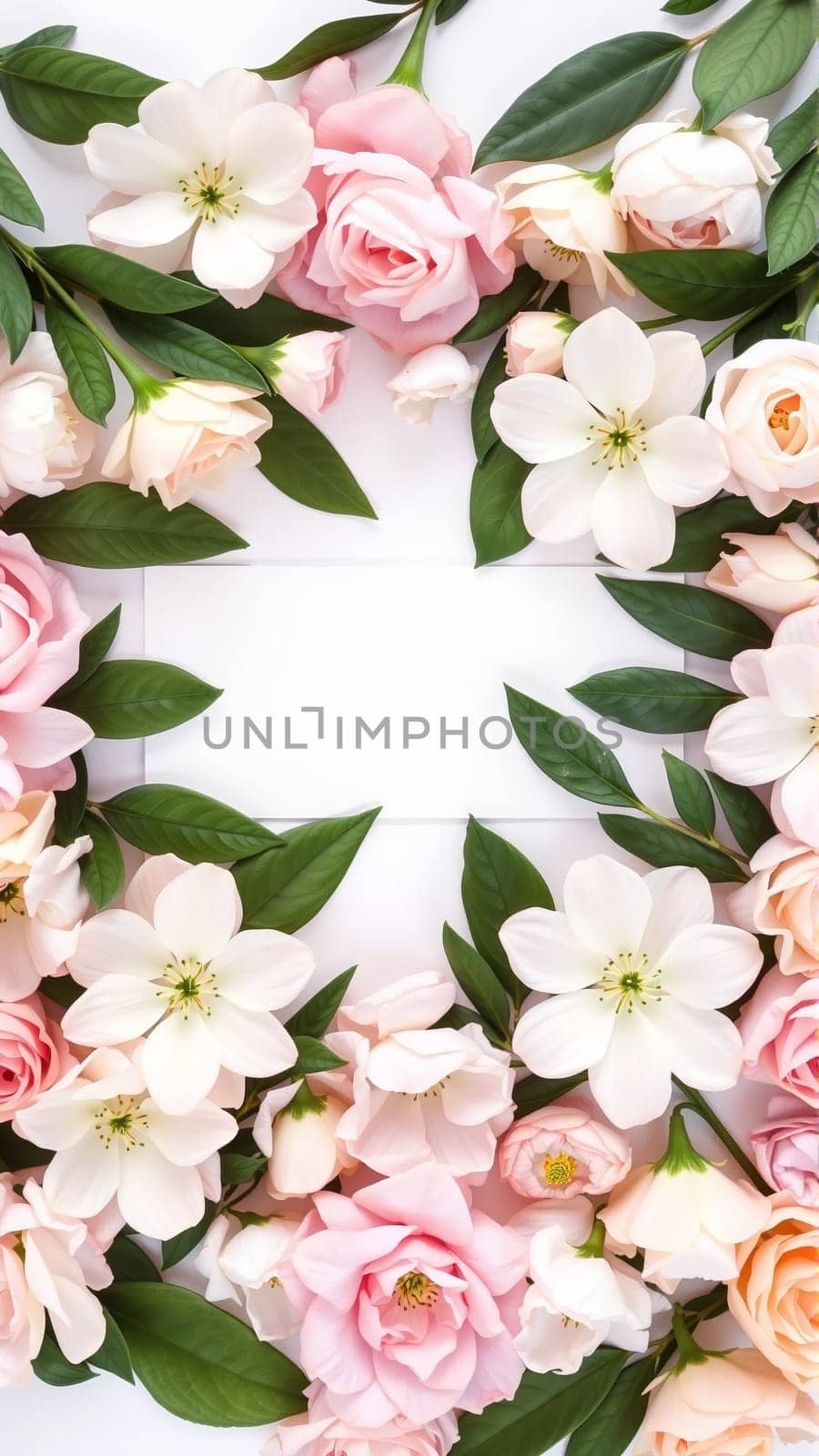 Frame surrounded by spring flowers. High quality photo