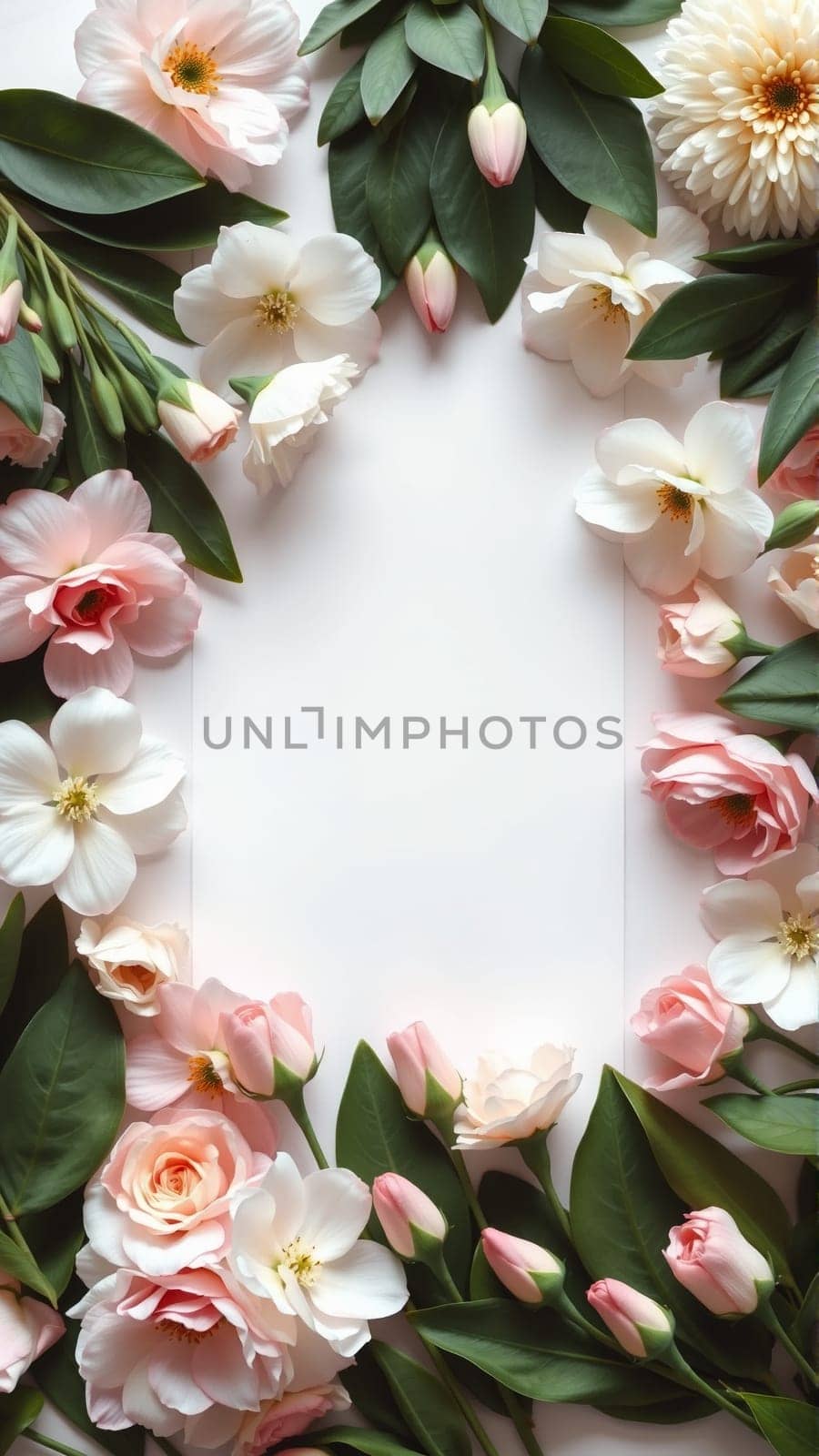 Frame surrounded by spring flowers. High quality photo