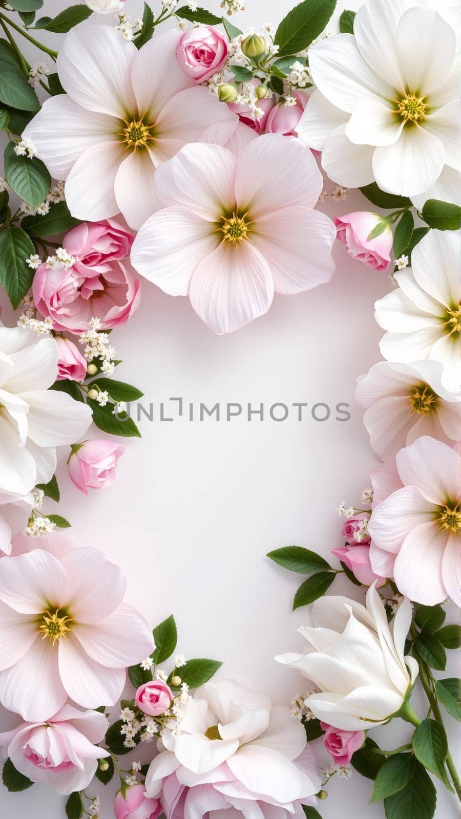 Frame surrounded by spring flowers. High quality photo