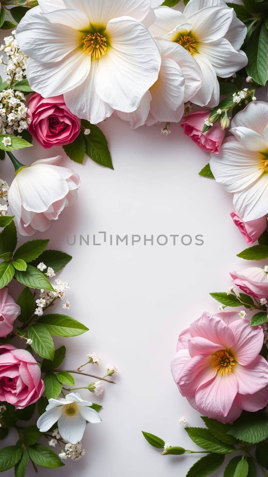 Frame surrounded by spring flowers. High quality photo