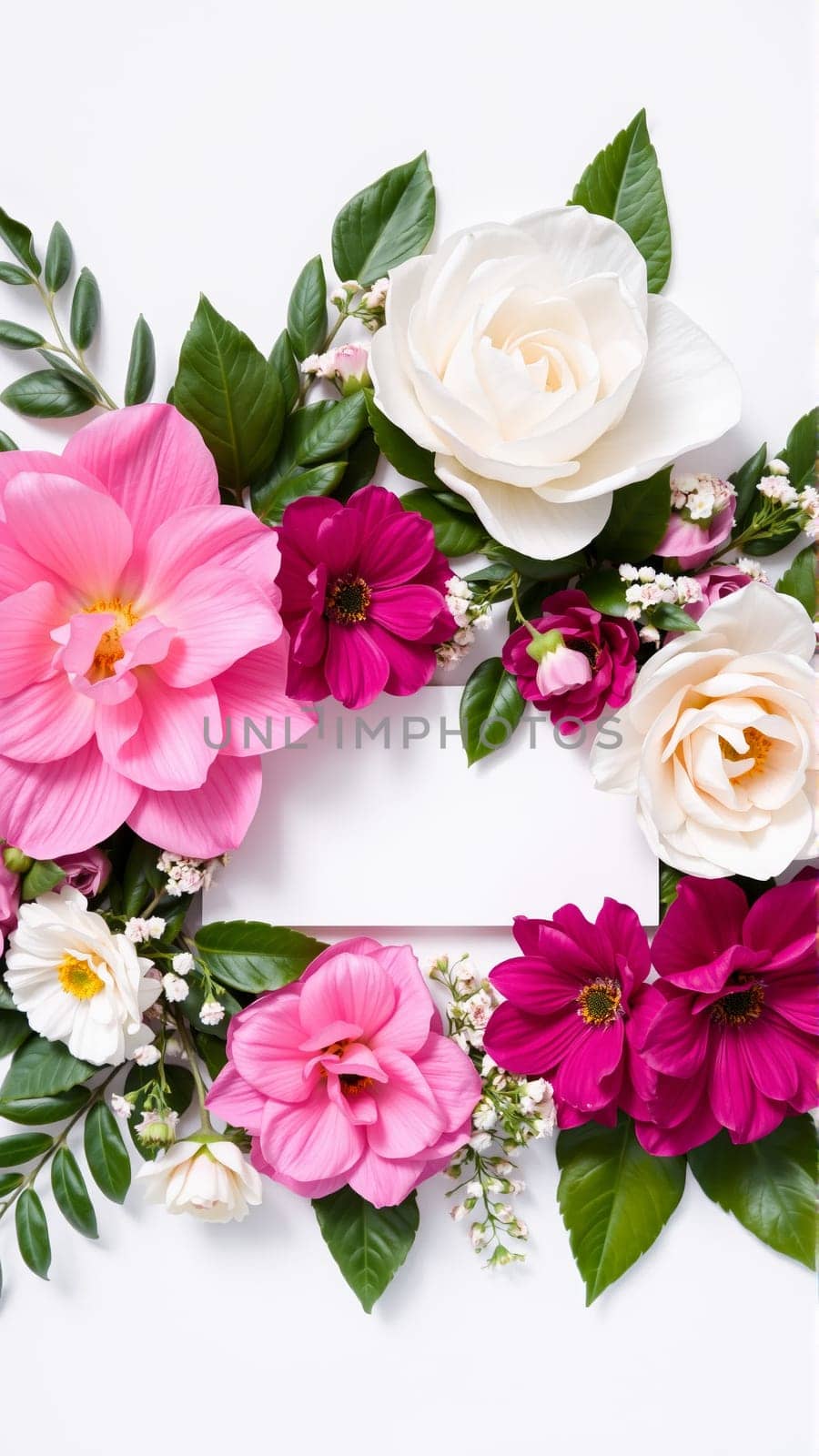 Frame surrounded by spring flowers. High quality photo