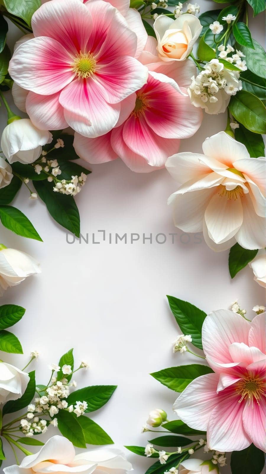 Frame surrounded by spring flowers. High quality photo