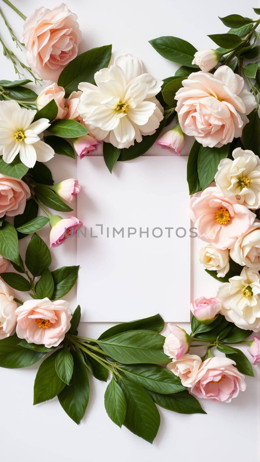 Frame surrounded by spring flowers. High quality photo