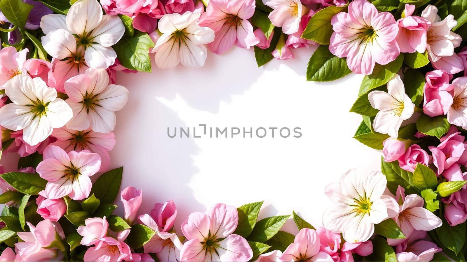 Frame surrounded by spring flowers. High quality photo