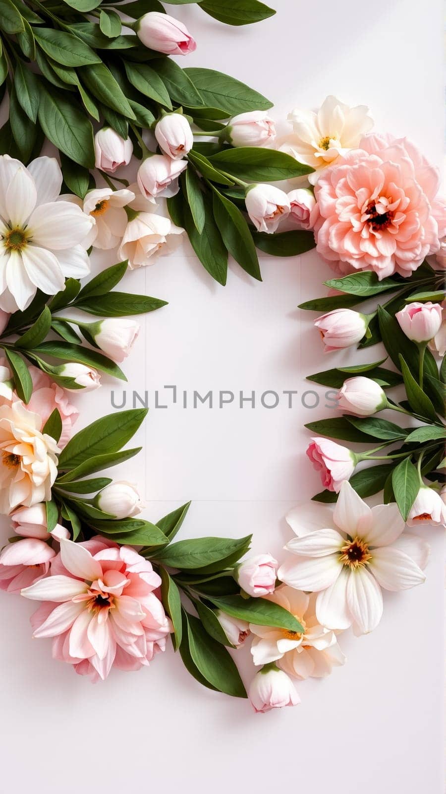 Frame surrounded by spring flowers. High quality photo