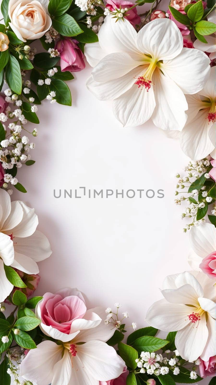 Frame surrounded by spring flowers. High quality photo