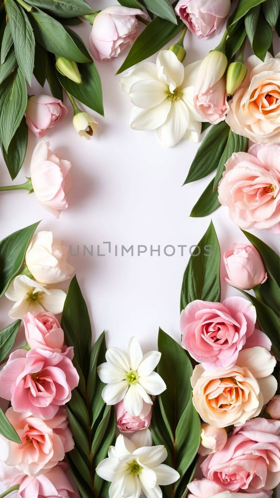 Frame surrounded by spring flowers. High quality photo