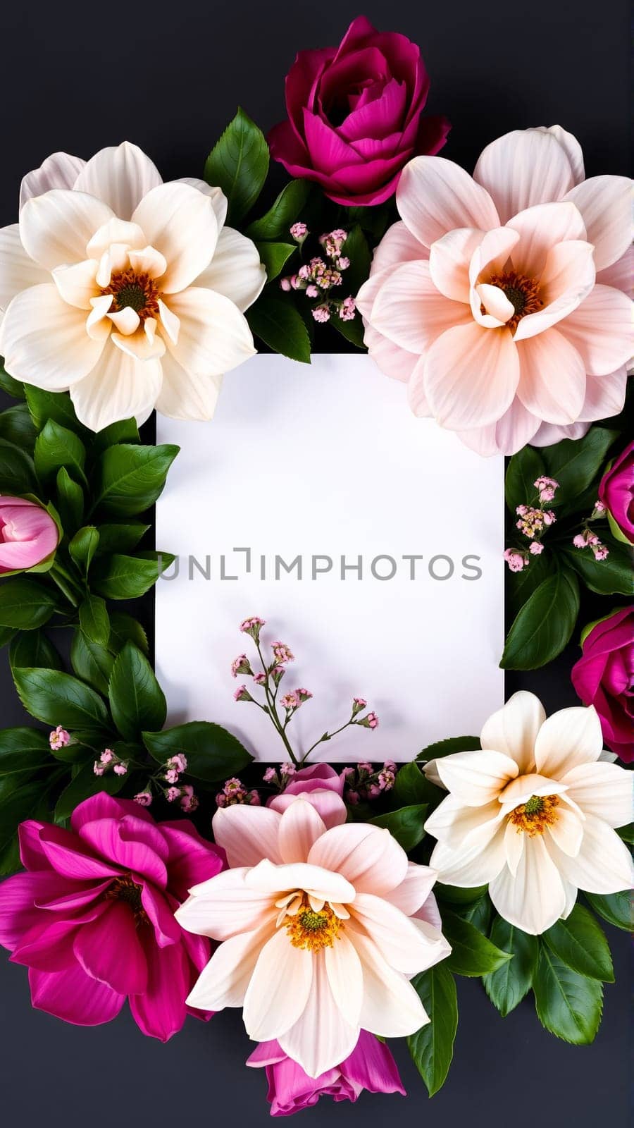 Frame surrounded by spring flowers. High quality photo