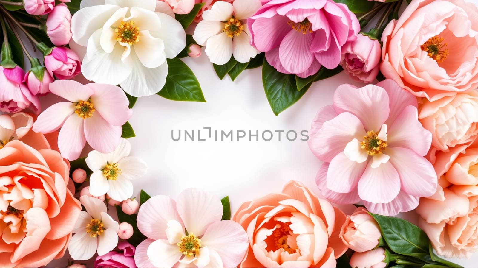 Frame surrounded by spring flowers. High quality photo