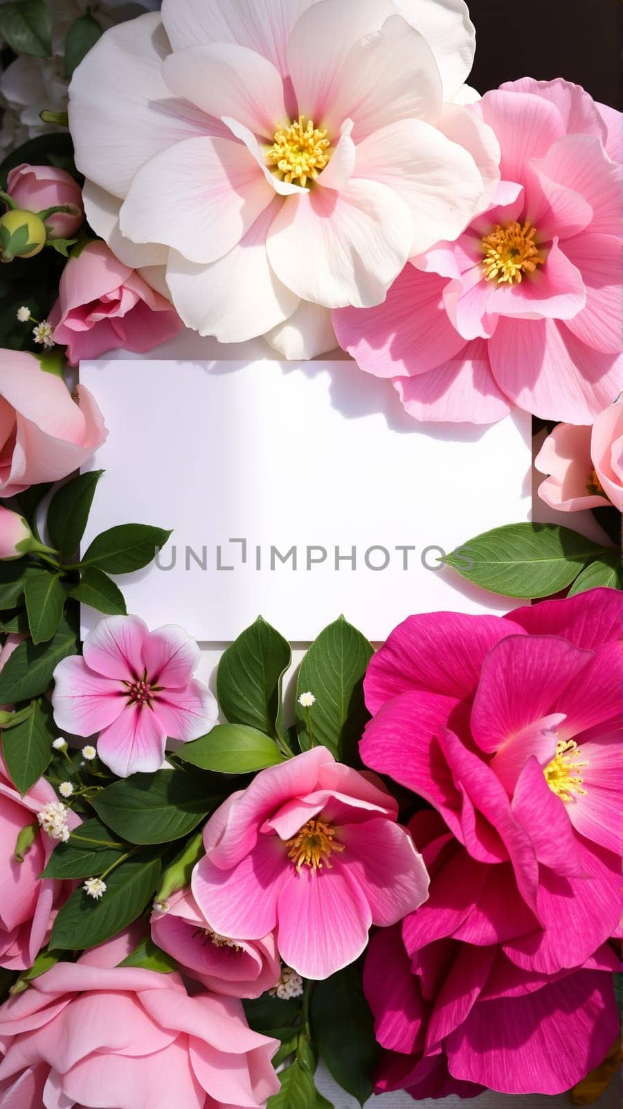Frame surrounded by spring flowers. High quality photo