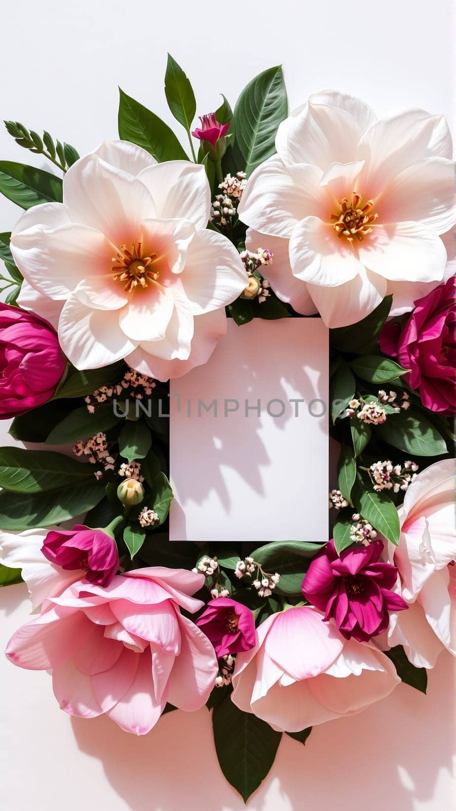Frame surrounded by spring flowers. High quality photo