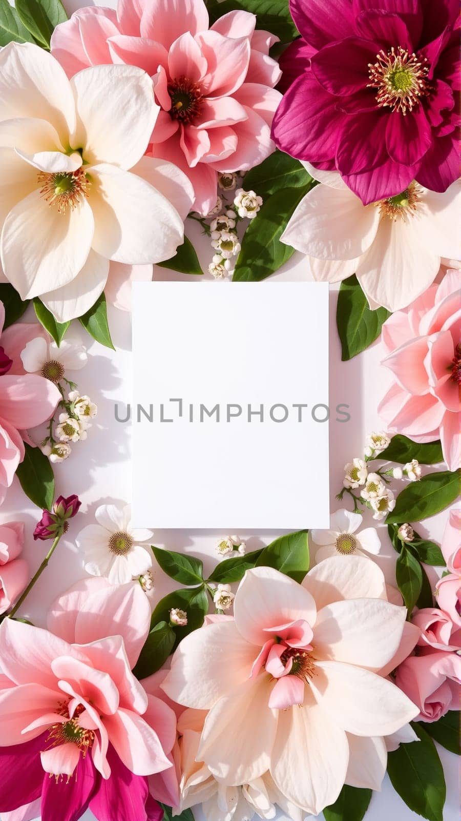 Frame surrounded by spring flowers. High quality photo