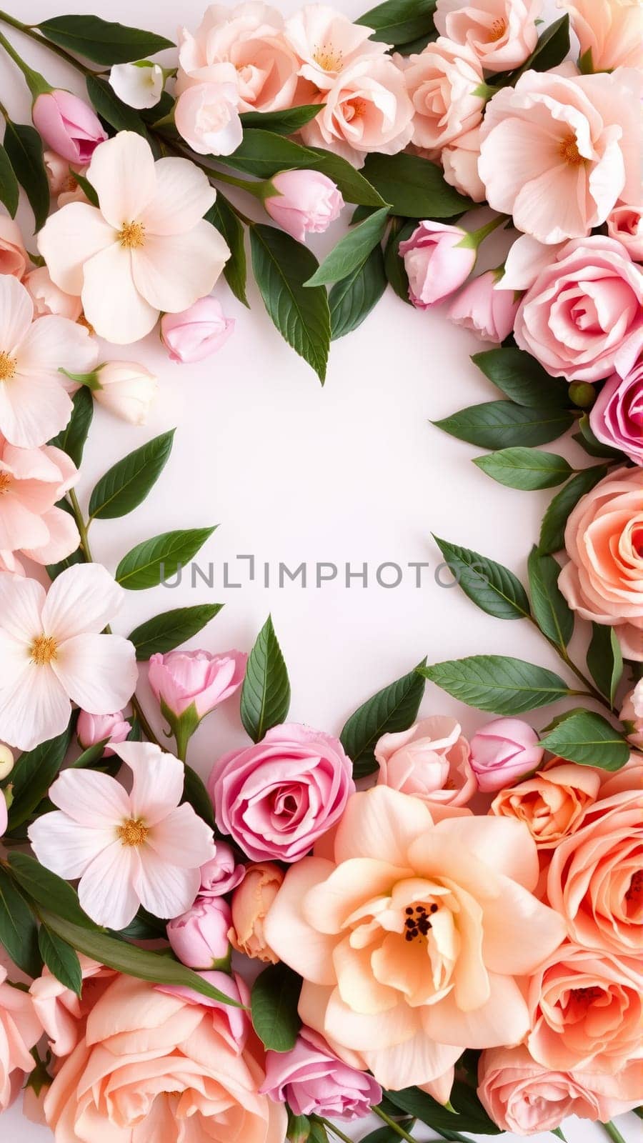 Frame surrounded by spring flowers. High quality photo