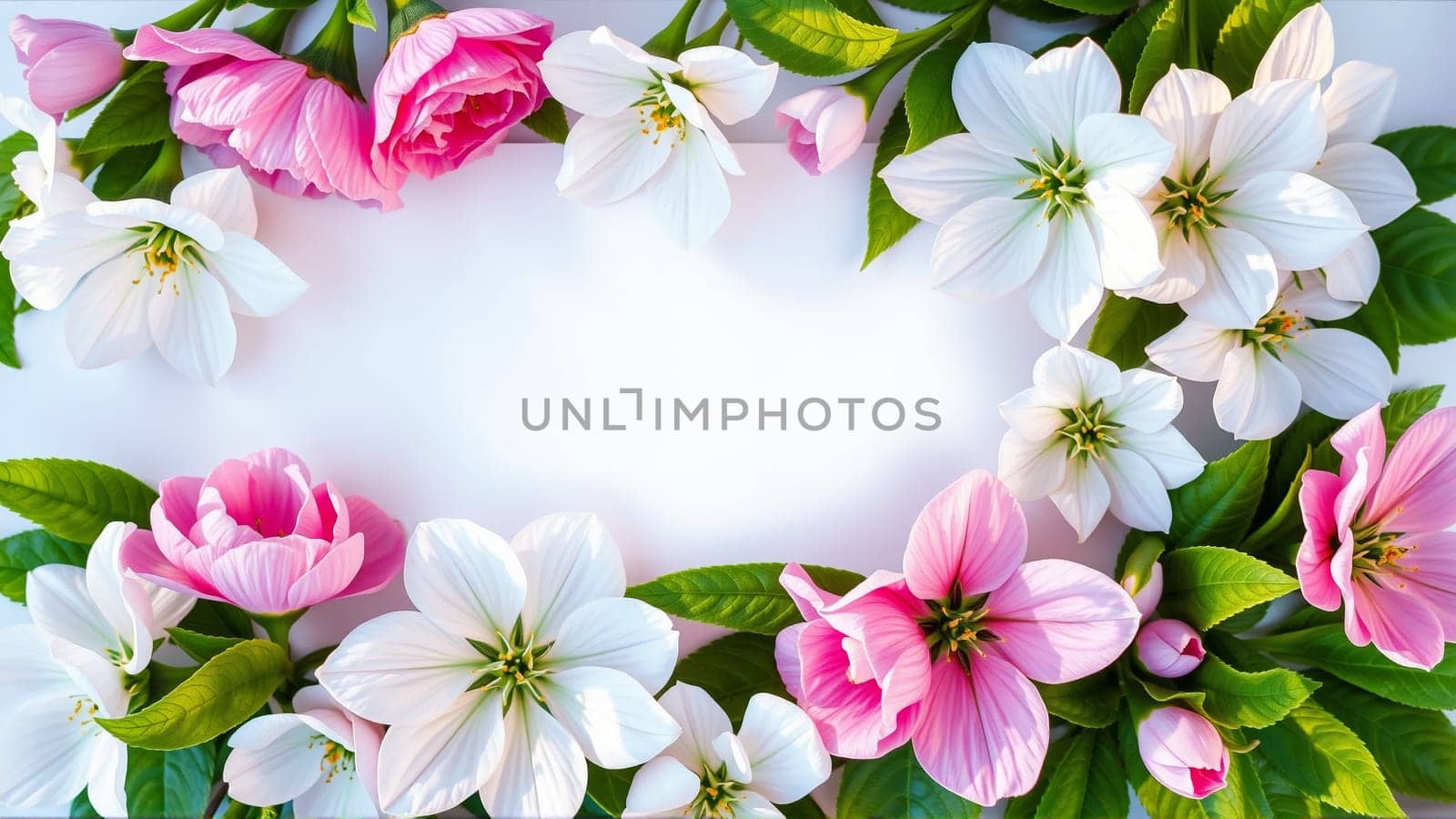 Frame surrounded by spring flowers. High quality photo