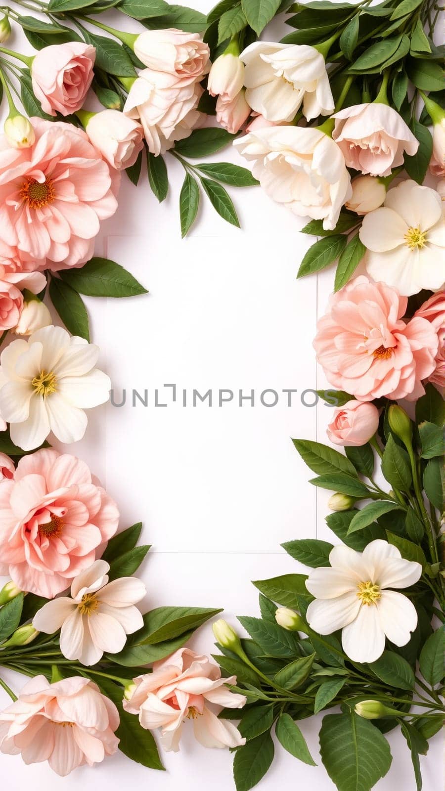 Frame surrounded by spring flowers. High quality photo