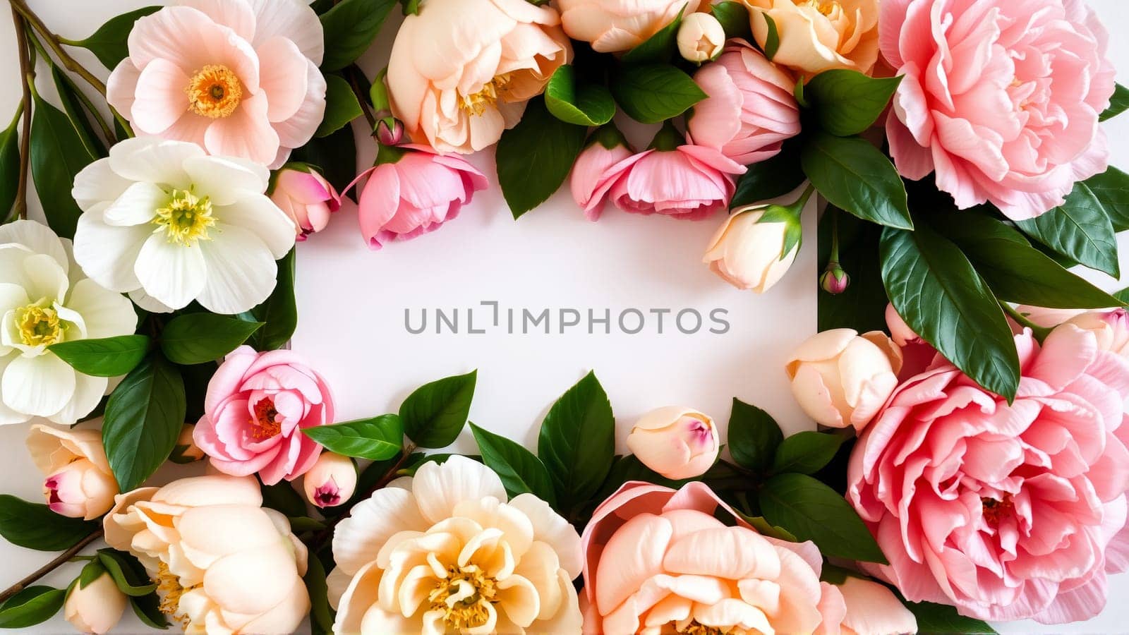 Frame surrounded by spring flowers. High quality photo