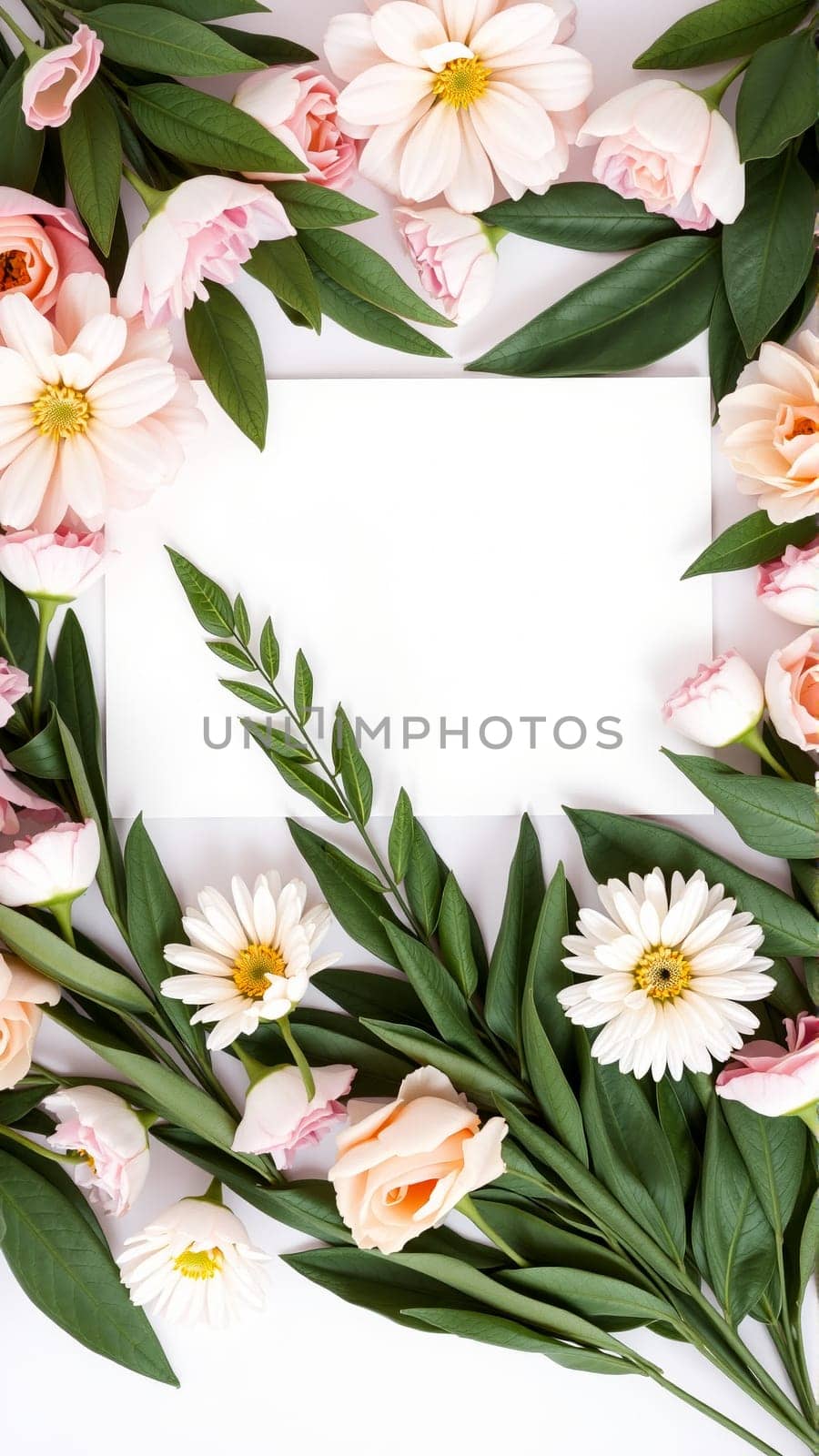 Frame surrounded by spring flowers. High quality photo