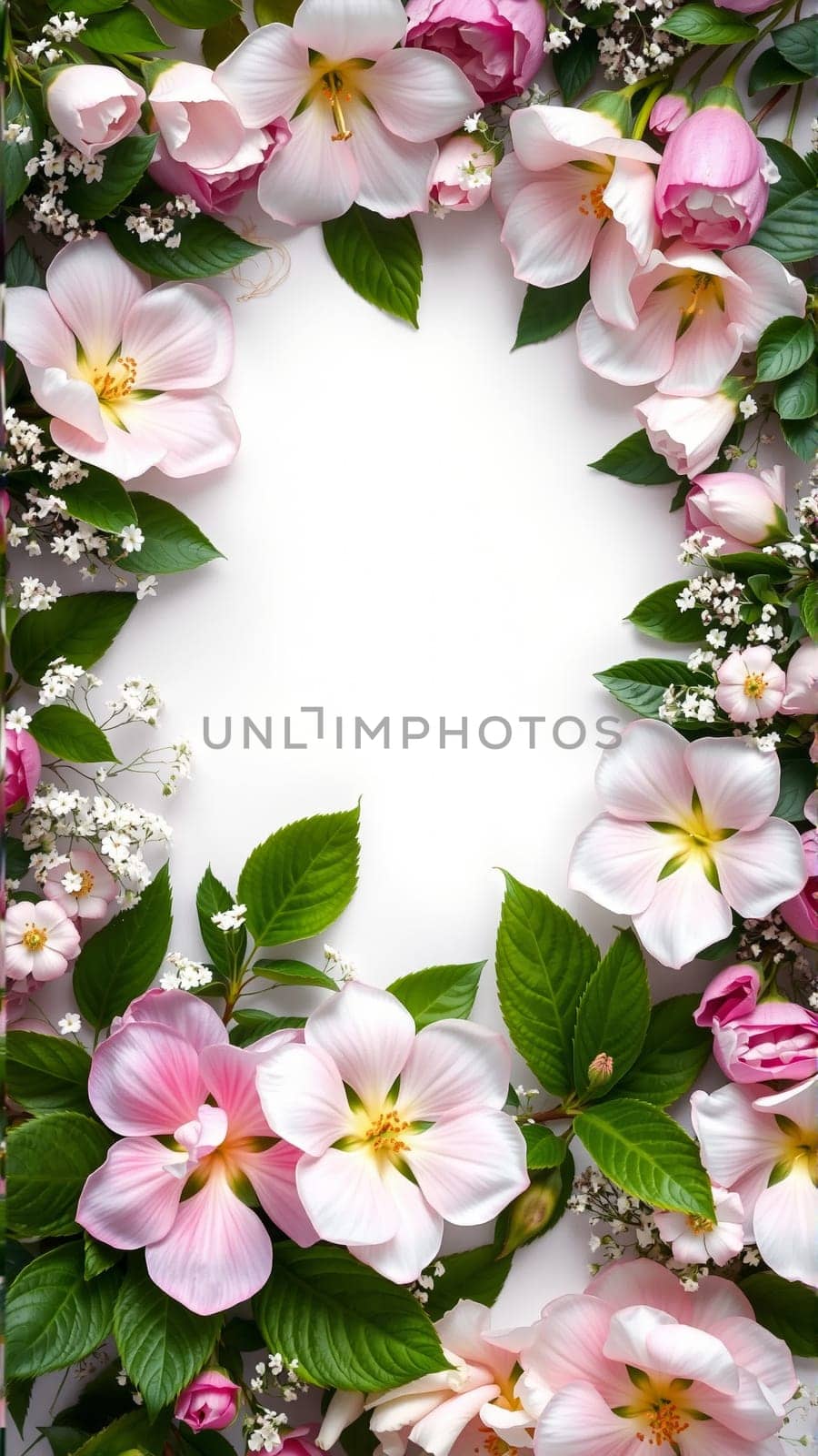 Frame surrounded by spring flowers. High quality photo