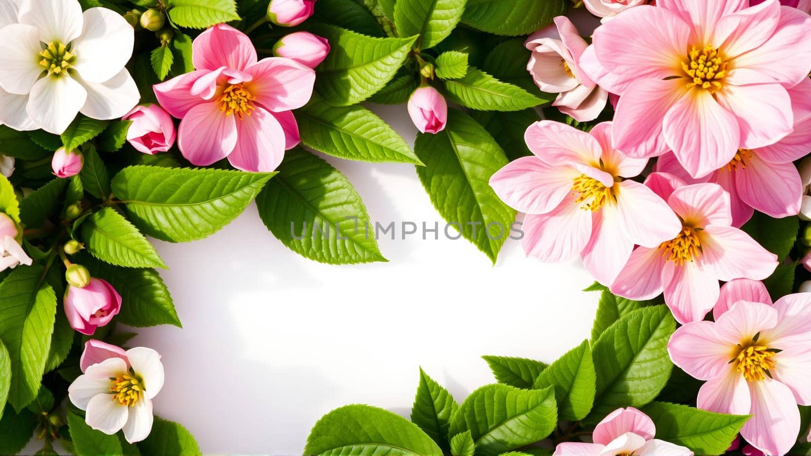 Frame surrounded by spring flowers. High quality photo