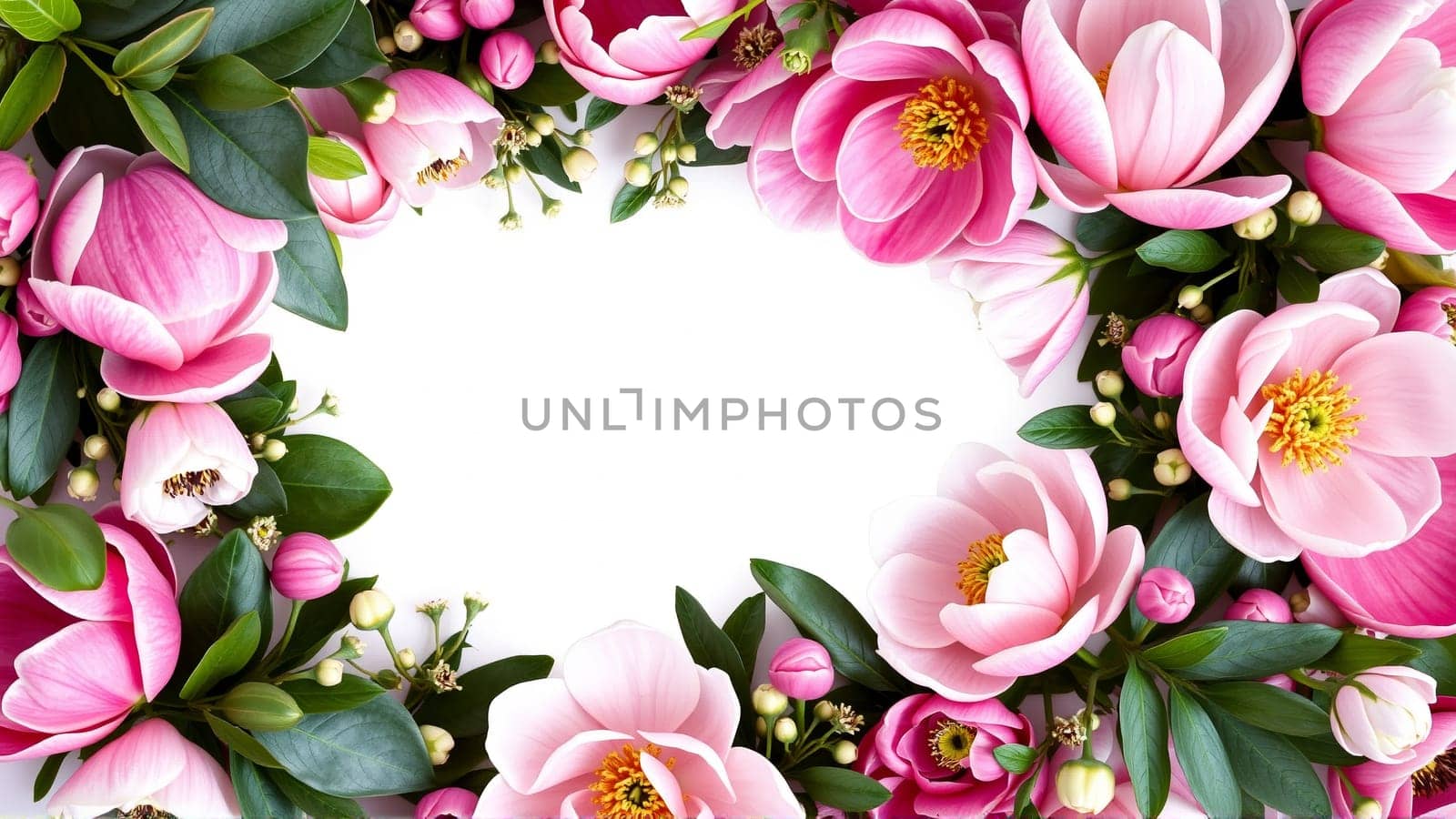 Frame surrounded by spring flowers. High quality photo