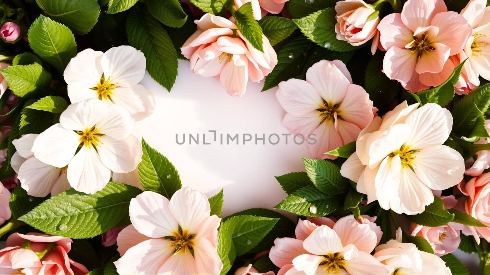Frame surrounded by spring flowers. High quality photo