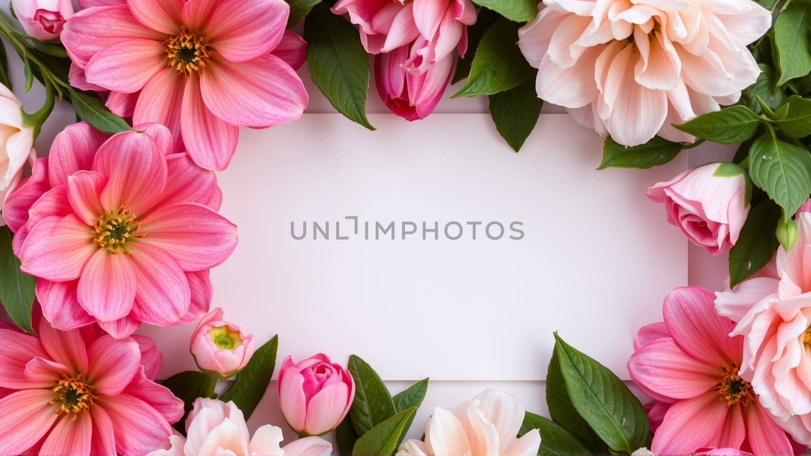 Frame surrounded by spring flowers. High quality photo